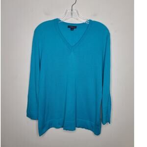 Lands End blue cashmere long sleeve v-neck sweater - medium
